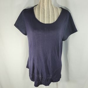 Ann Taylor Navy Burnt Out Short Sleeve Scoop Neck Top Size Large